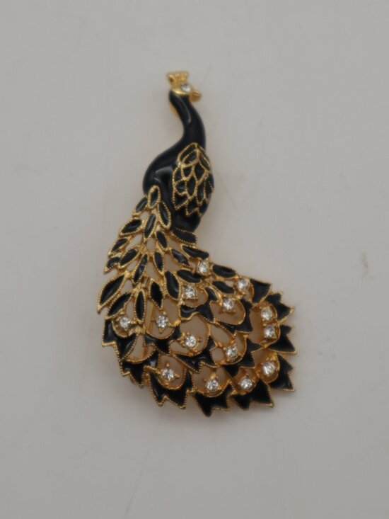 Covani Jewelry - Vtg Covani Enameled Peacock Bird Brooch Pin Gold Tone Rhinestones